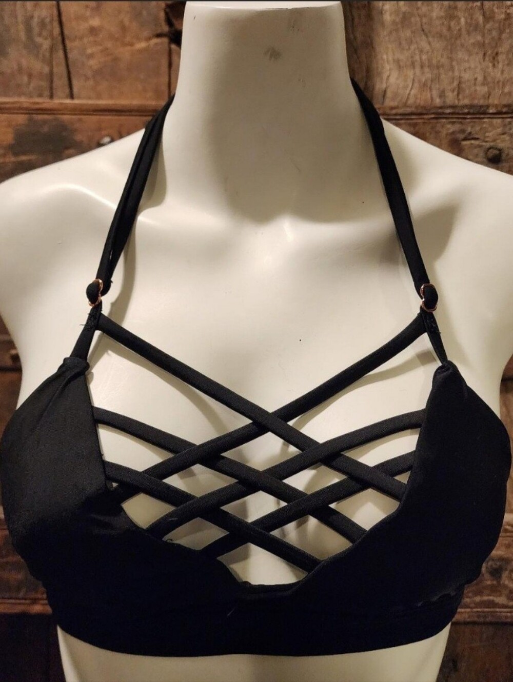 Crisscross Strappy Halter Bralette - Black